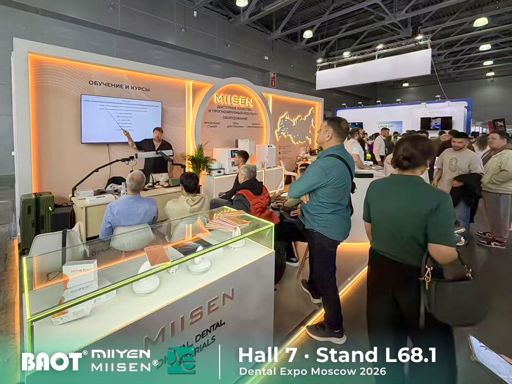 Visitors exploring BAOT and MIIYEN dental products at Dental-Expo Moscow 2026